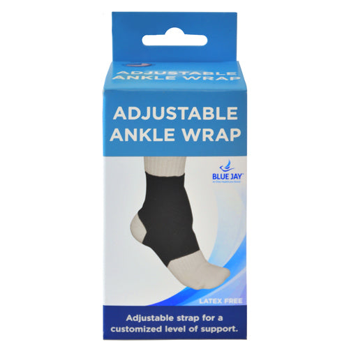 Blue Jay Ankle Support Wrap - Adjustable Compression Brace for Pain Relief - Black, Large (9-10)