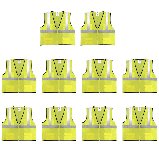 Safety Main 05EAMYZ Economy Vest, Class 2, All Mesh, Hi-Vis Yellow, Pack of 10