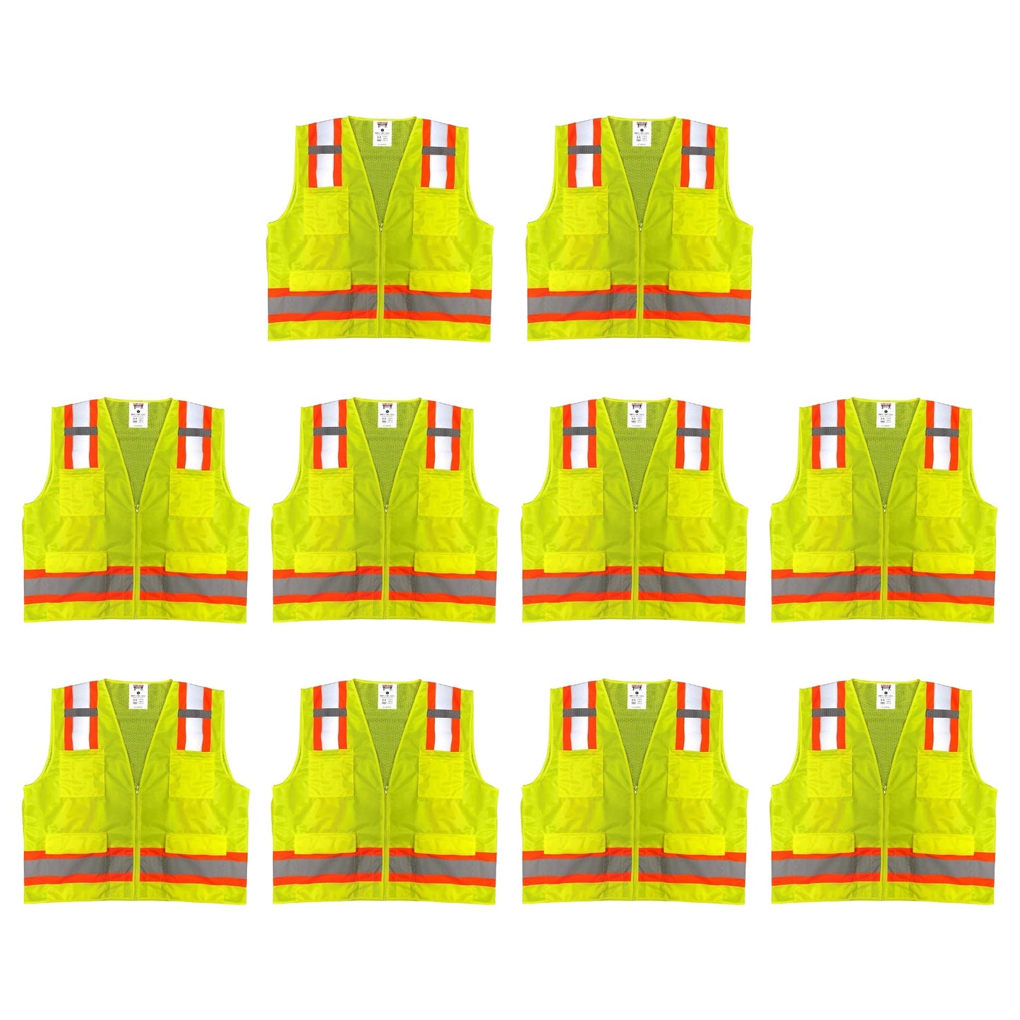 Safety Main 05TTSYZ Surveyor Vest, Class 2, Solid Front, Mesh Back, Hi-Vis Yellow, Pack of 10