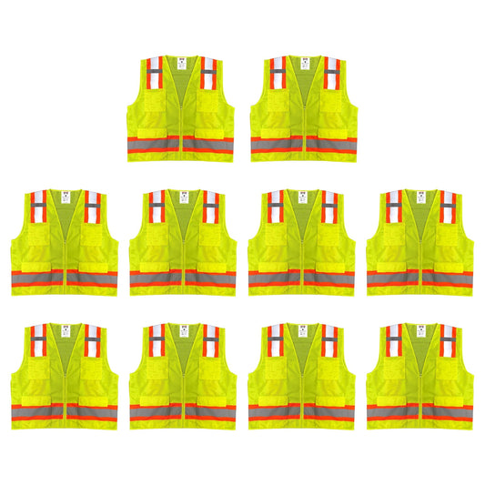 Safety Main 05TTSYZ Surveyor Vest, Class 2, Solid Front, Mesh Back, Hi-Vis Yellow, Pack of 10