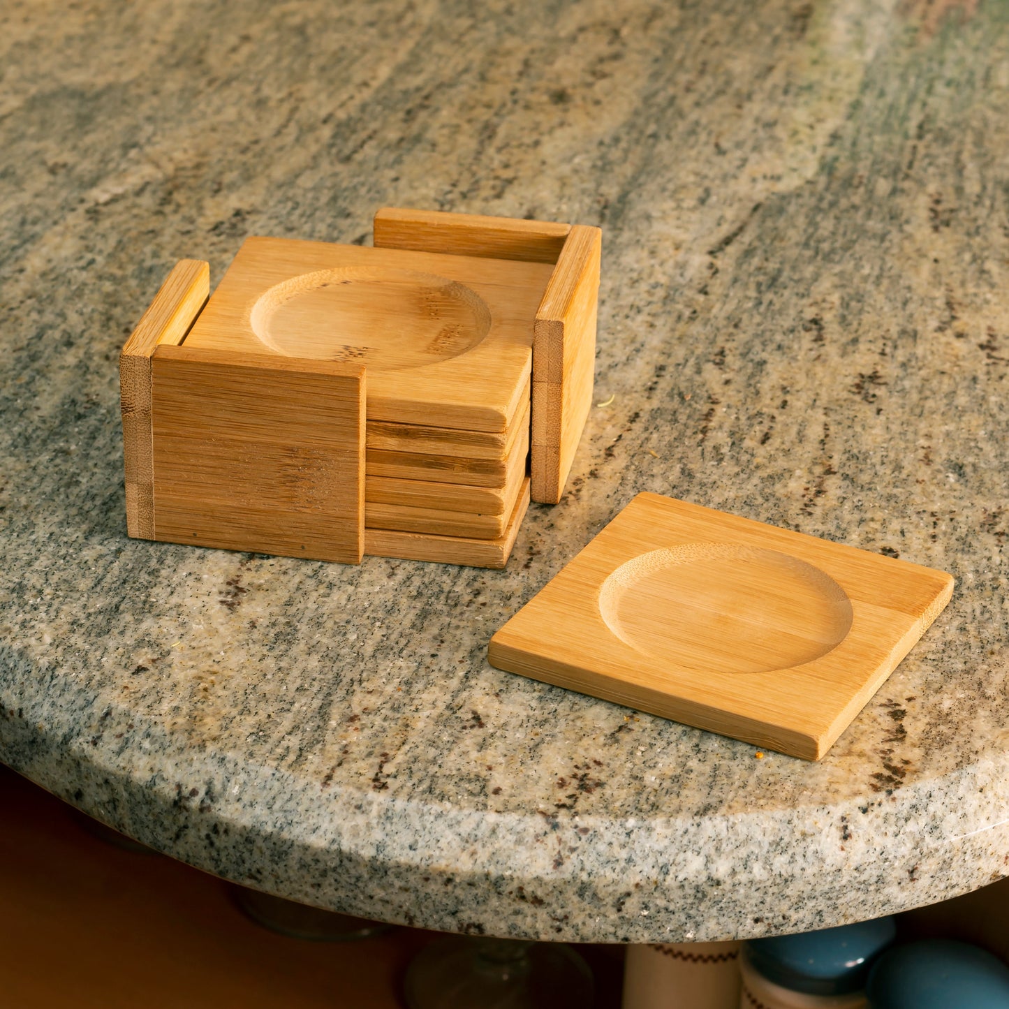 Home Basics 6-Piece Bamboo Square Coaster with Raised Edge, Natural, 4.75x4.75x2.5 Inches