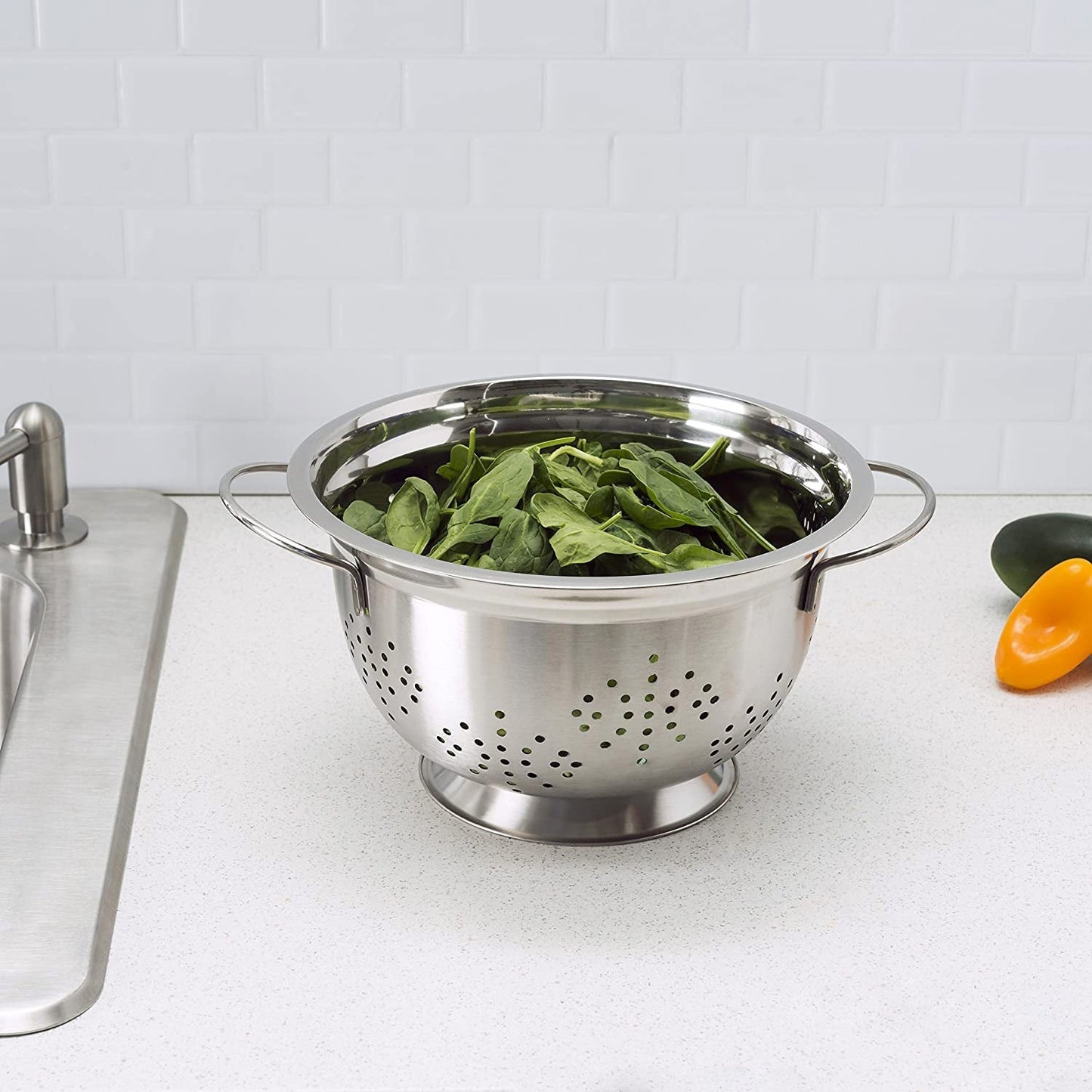 Home Basics Deep Colander with High Stability Base and Open Handles, Silver, 5 Quart