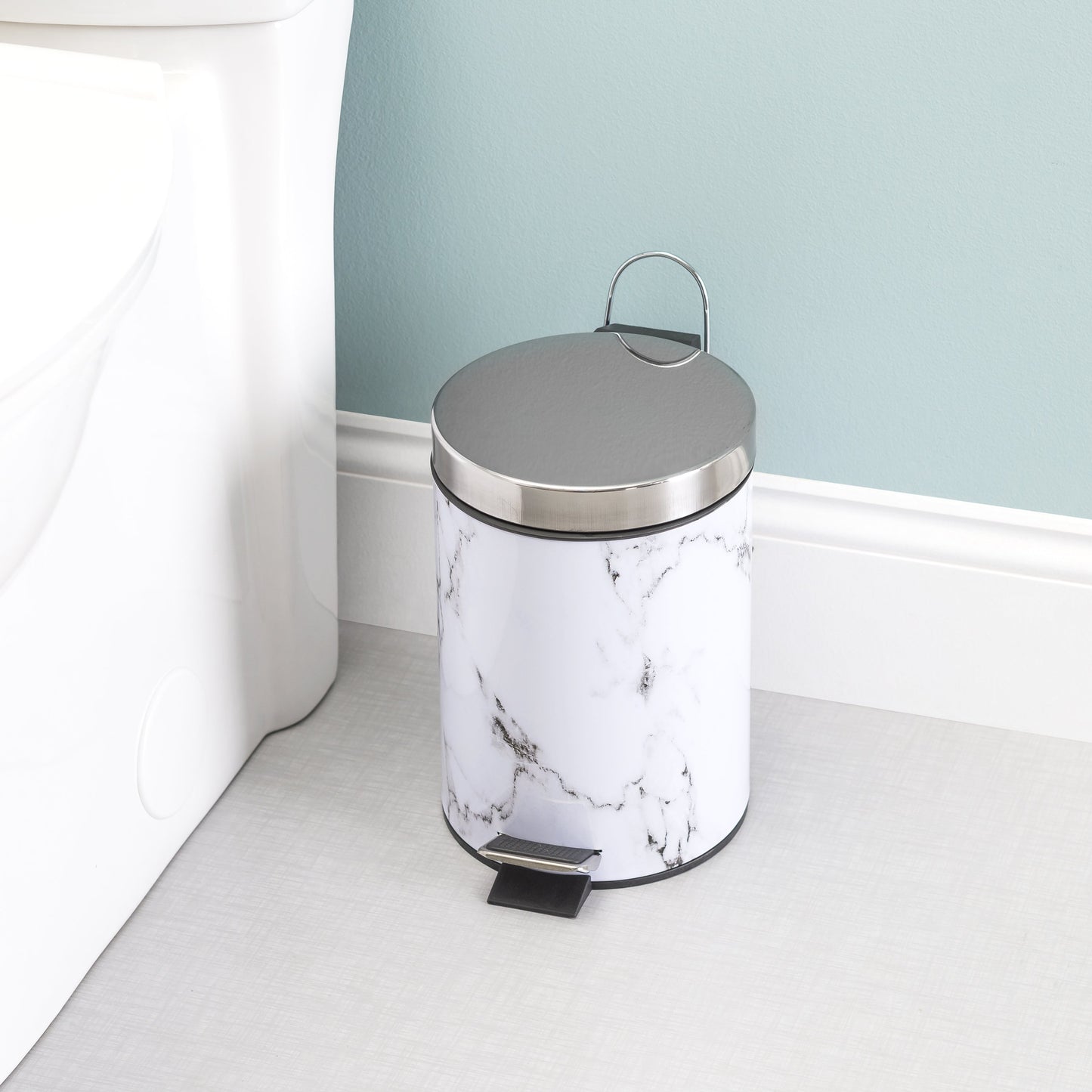 Home Basics Faux Marble Waste Bin, White-Gray, 3 Liters