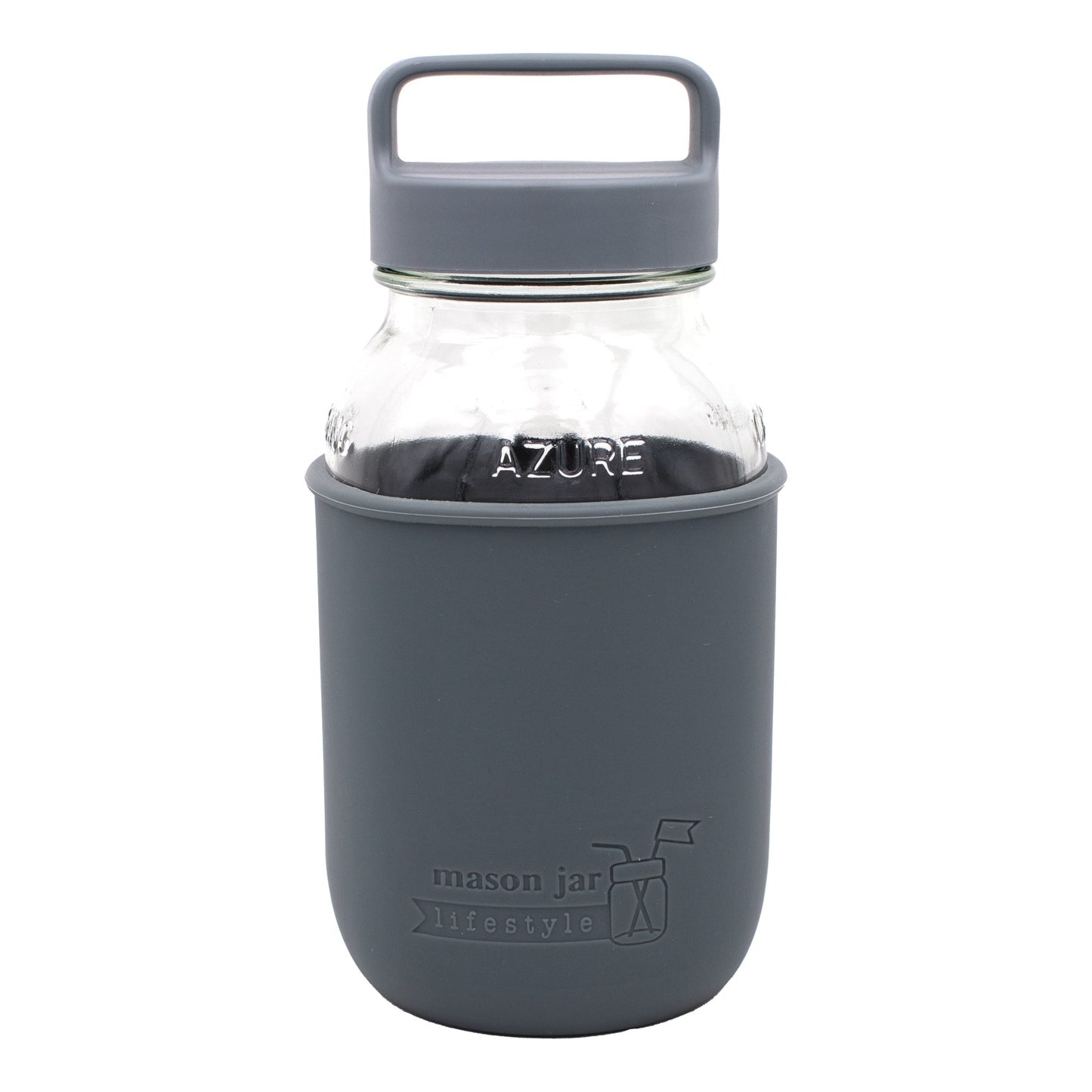Mason Jar Lifestyle 32oz Quart Glass Water Bottle with Silicone Sleeve & Carry Handle