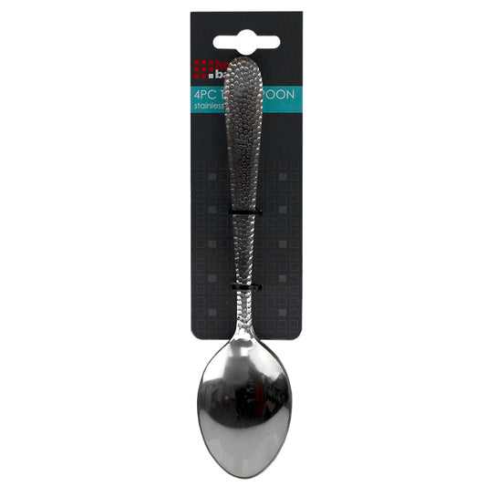 Home Basics 4 Pack Stainless Steel Dinner Spoons Set with Textured Handles, Silver