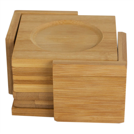 Home Basics 6-Piece Bamboo Square Coaster with Raised Edge, Natural, 4.75x4.75x2.5 Inches